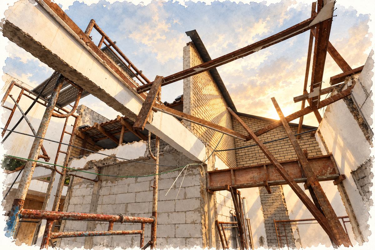 Roof off, open sky: work begins next door